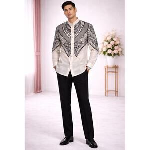 Prima Aurora Barong Tagalog Formal Shirt Men 2XL Cream Black Embroidered NWT